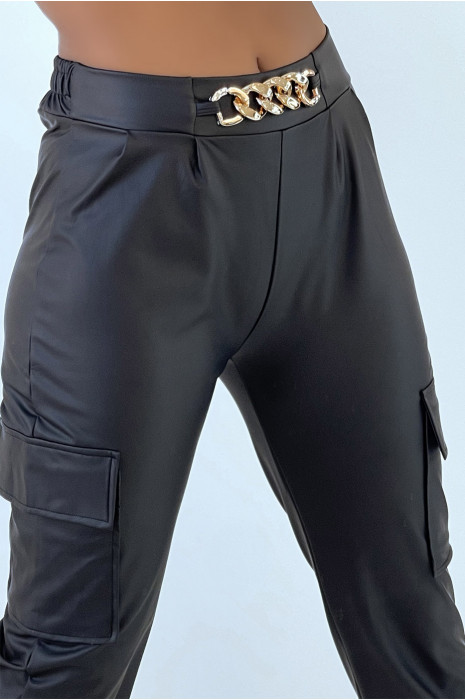 Losse zwarte cargo joggingbroek met accessoire - 4