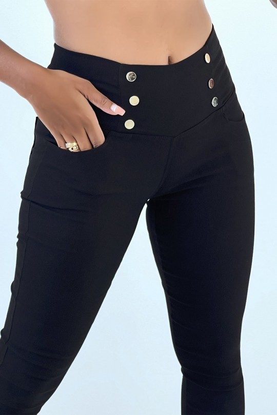 Pantalon noir taille haute avec boutons et poches - 1