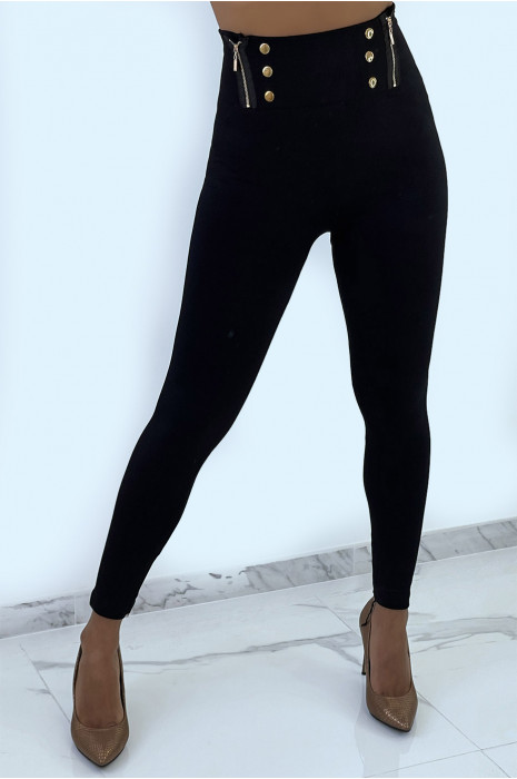 Legging noir avec zip et bouton molletonné à l'intérieure ventre plat - 1