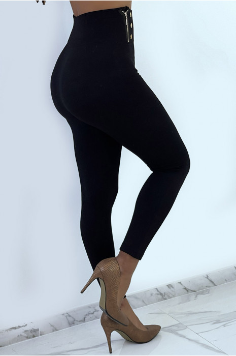 Legging noir avec zip et bouton molletonné à l'intérieure ventre plat - 2