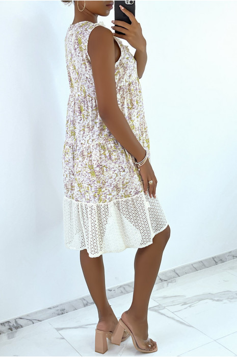 Beige summer dress with colorful print and crochet bohemian style - 7