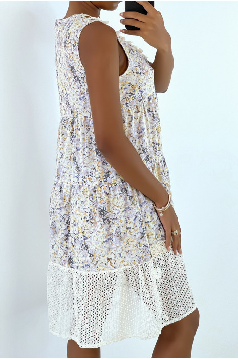 Blauwe bohemien gehaakte zomerjurk met kleurrijke print - 9