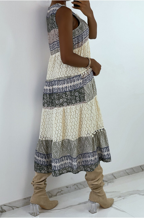 Green crochet print bohemian maxi dress - 4