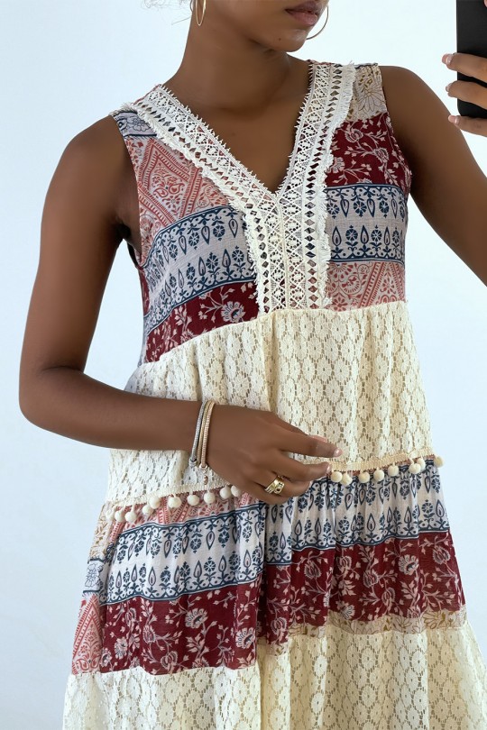 Burgundy bohemian crochet print maxi dress - 3
