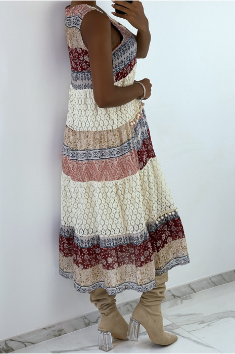 Burgundy bohemian crochet print maxi dress - 4