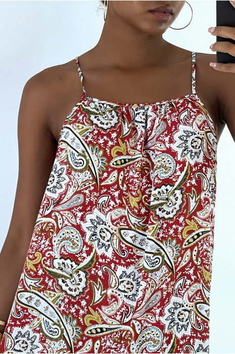 Long and fluid red dress with colorful prints and thin straps - 3