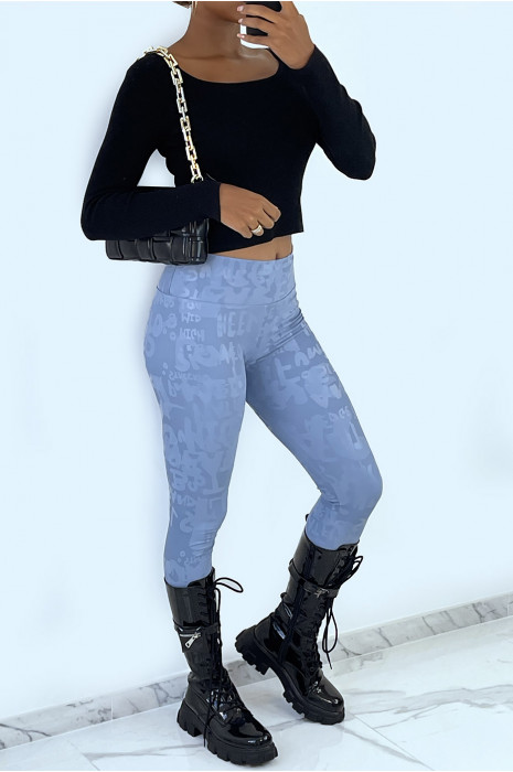 Blauwe legging met schrift in 3D effect. Nieuwe generatie leggings - 1