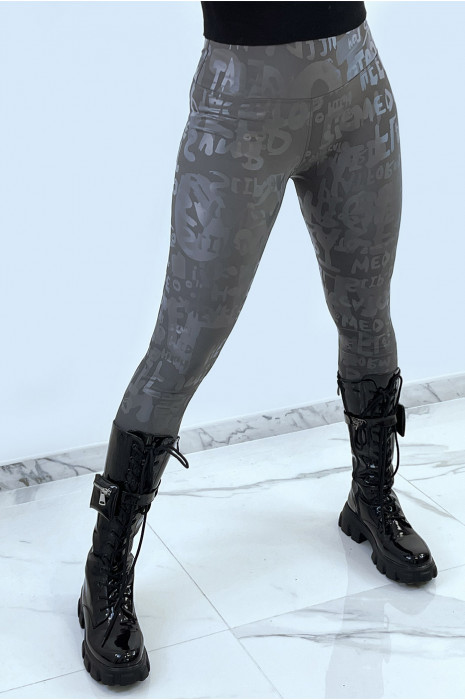 Antracietkleurige legging met schrift in 3D-effect. Nieuwe generatie leggings - 1
