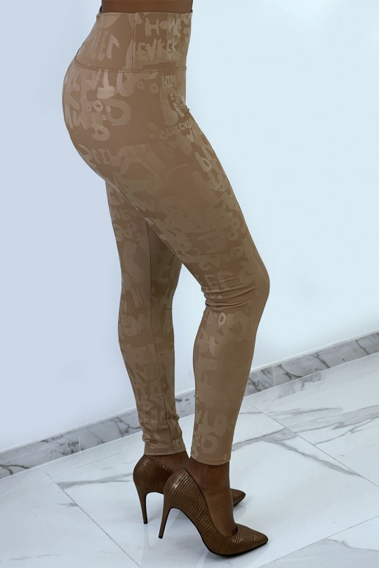 Beige legging met schrift in 3D effect. Nieuwe generatie leggings - 5