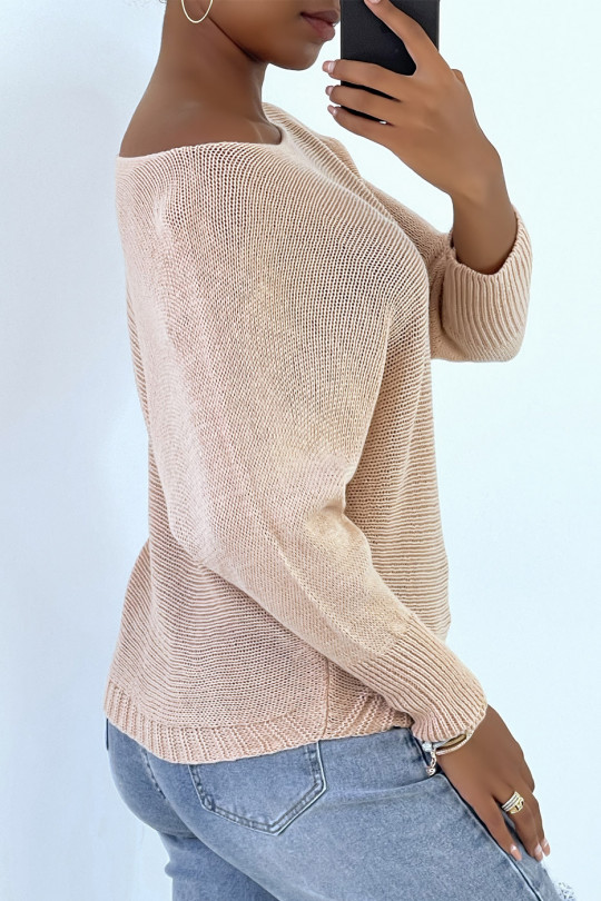 Pink knitted boat neck sweater and bat sleeve. 16300 - 3