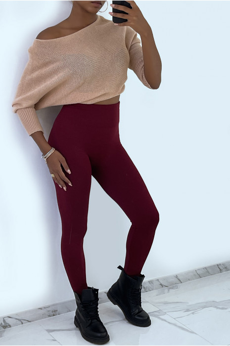 Leggings minceur bordeaux molletonné à l'intérieur. Leggings indispensable pour l'hiver. 15-501 - 1