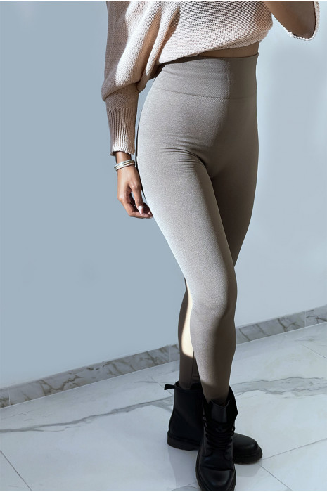Leggings minceur taupe molletonné à l'intérieur. Leggings indispensable pour l'hiver. 15-501