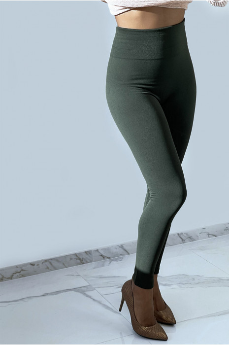 Leggings minceur kaki molletonné à l'intérieur. Leggings indispensable pour l'hiver. 15-501 - 1