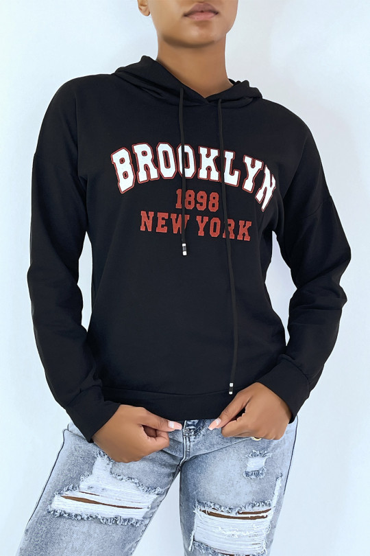 Zwarte hoodie met opschrift BROOKLYN 898 NEW YORK - 5