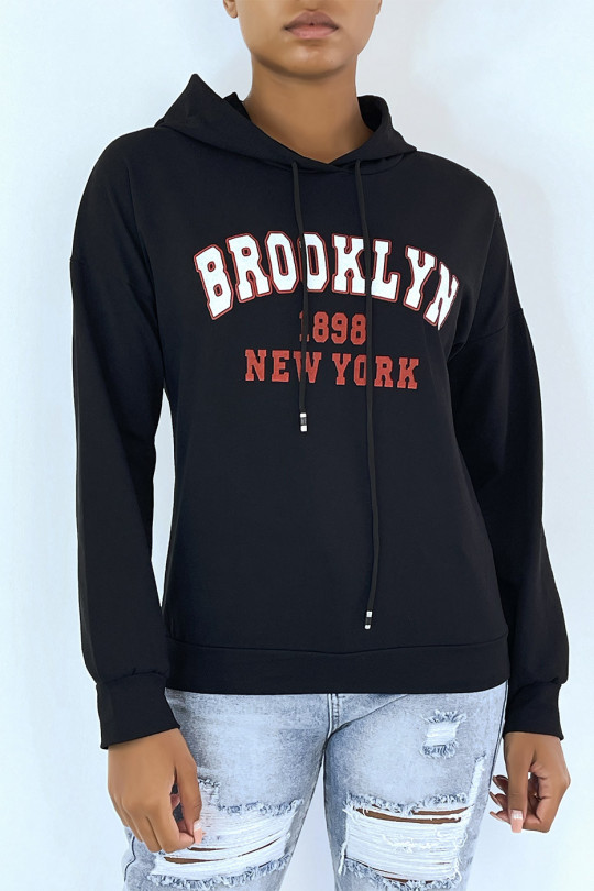 Sweat à capuche noir avec écriture BROOKLYN 898 NEW YORK - 6