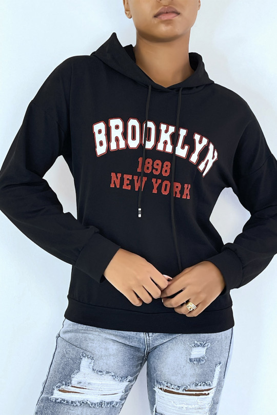 Sweat à capuche noir avec écriture BROOKLYN 898 NEW YORK - 7