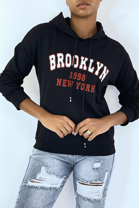 Sweat à capuche noir avec écriture BROOKLYN 898 NEW YORK - 8