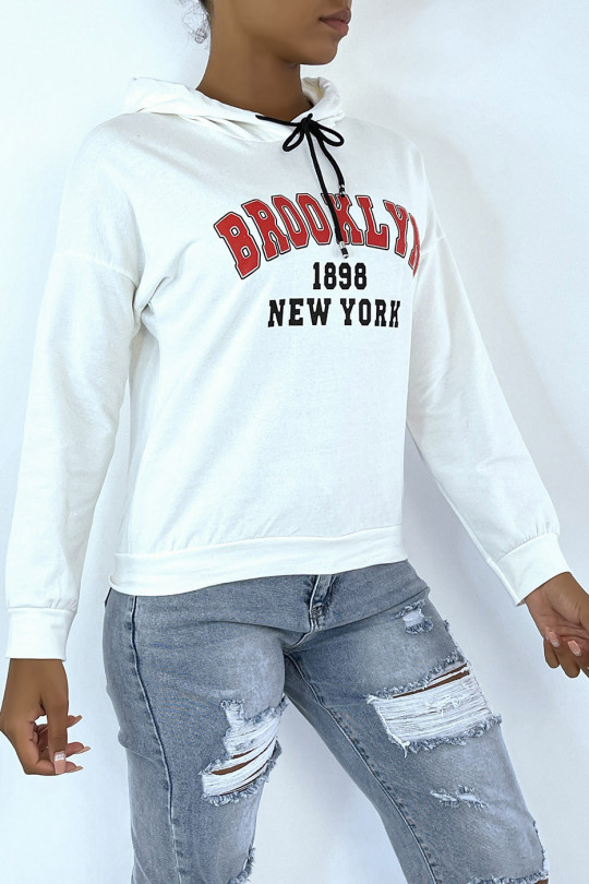 Sweat à capuche blanc avec écriture BROOKLYN 898 NEW YORK - 2