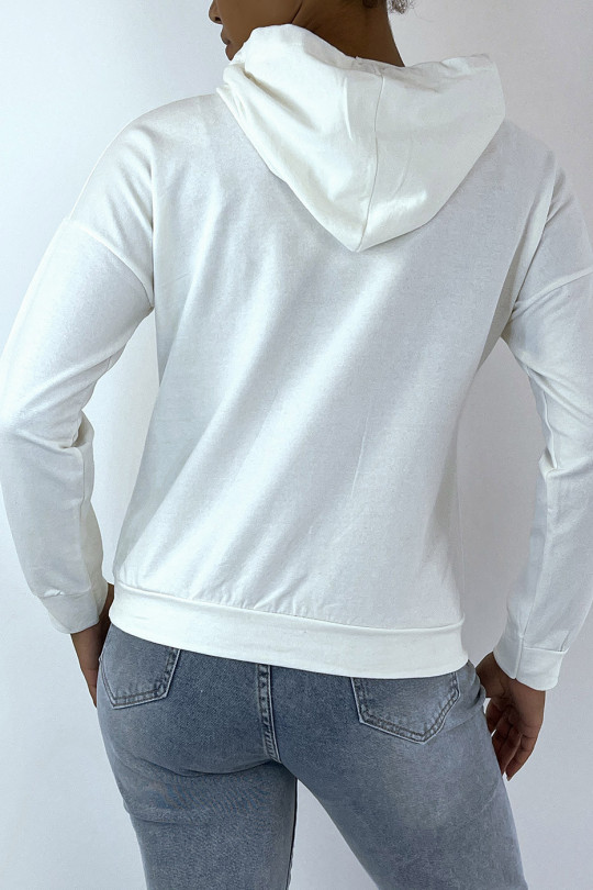 Witte hoodie met opschrift BROOKLYN 898 NEW YORK - 5