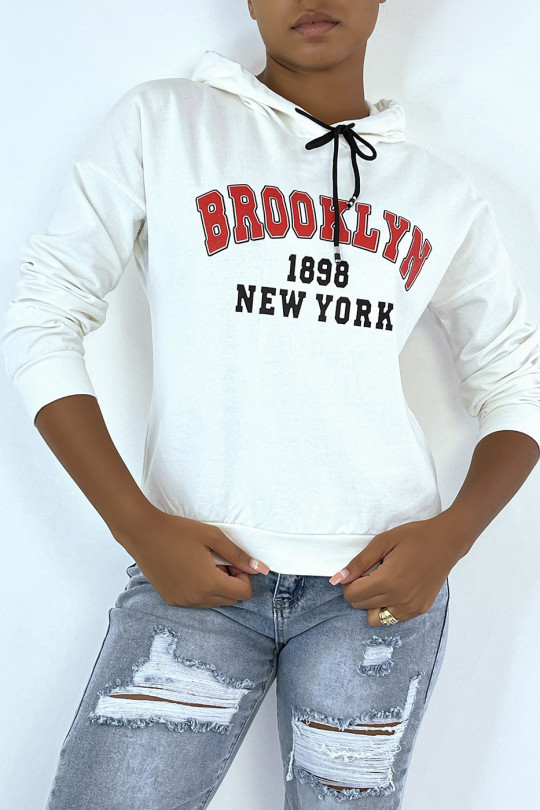 Witte hoodie met opschrift BROOKLYN 898 NEW YORK - 6