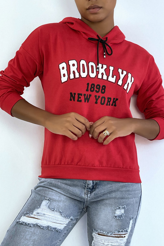 Rode hoodie met BROOKLYN 898 NEW YORK-opschrift - 2