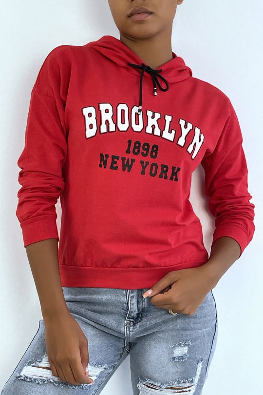 Rode hoodie met BROOKLYN 898 NEW YORK-opschrift - 4