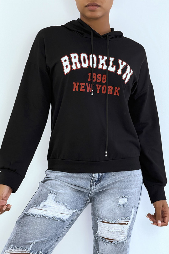 Sweat à capuche noir avec écriture BROOKLYN 898 NEW YORK - 9