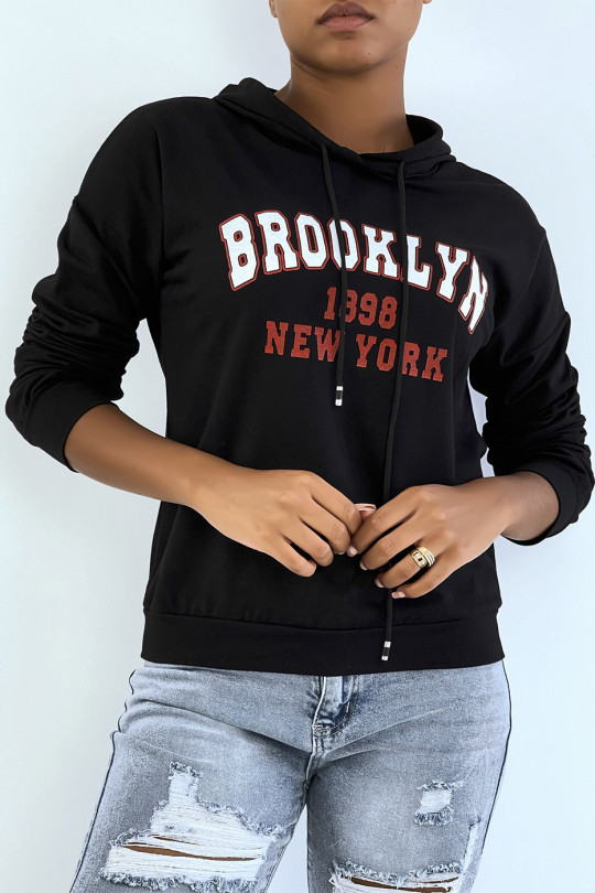 Zwarte hoodie met opschrift BROOKLYN 898 NEW YORK - 10