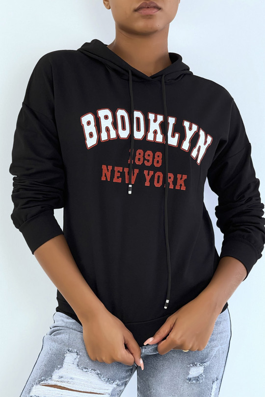 Sweat à capuche noir avec écriture BROOKLYN 898 NEW YORK - 11