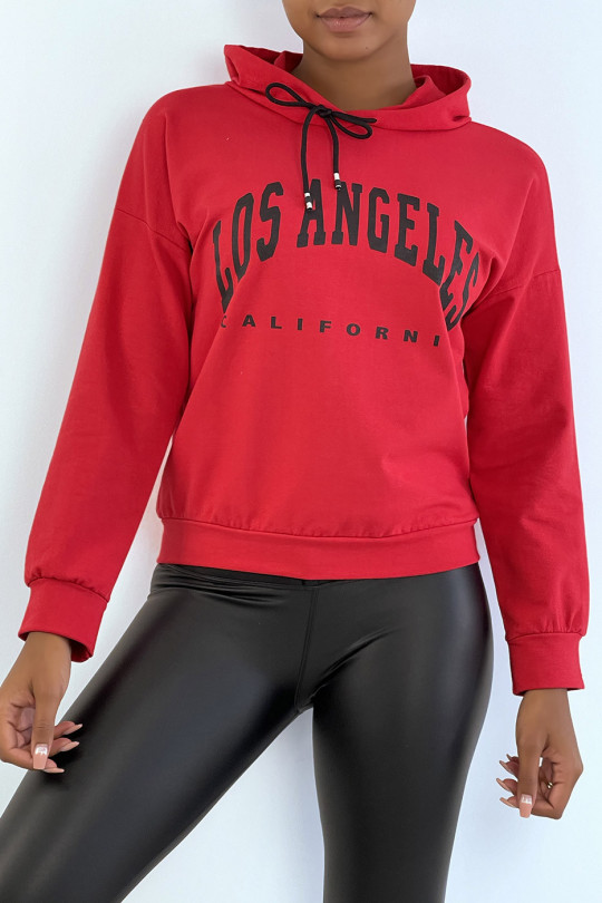 Red hoodie with LOS ANGELES CALIFORNIA writing - 1