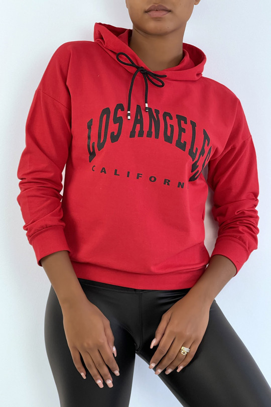 Sweat à capuche rouge avec écriture LOS ANGELES CALIFORNIA - 4