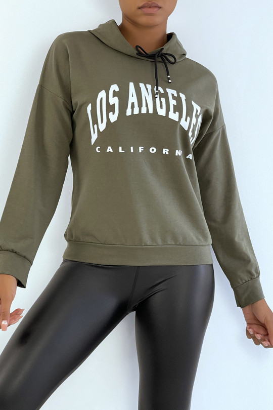 Kaki hoodie met LOS ANGELES CALIFORNIA opschrift - 1