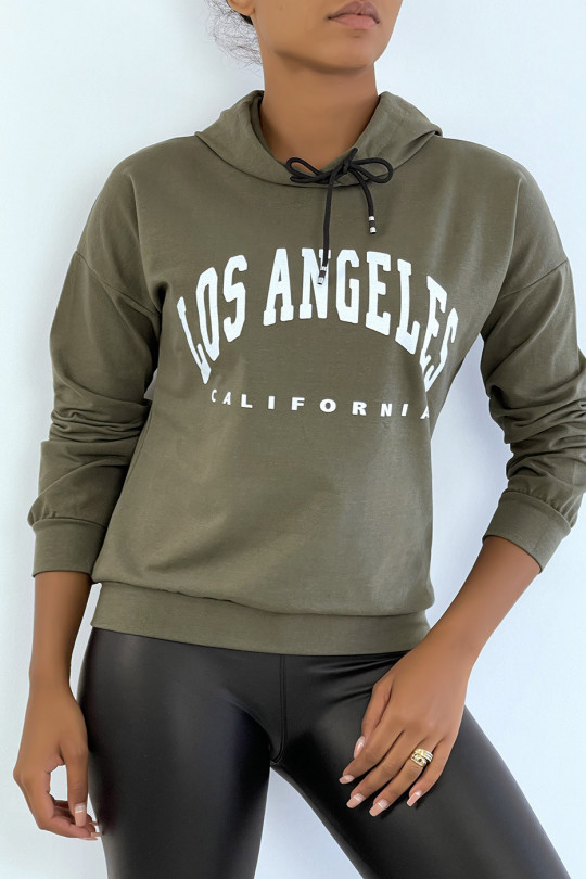 Khaki hoodie with LOS ANGELES CALIFORNIA writing - 2