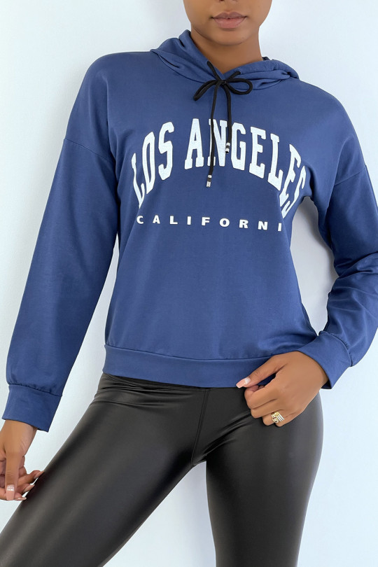 Indigo hoodie met LOS ANGELES CALIFORNIA opschrift - 1
