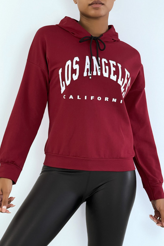 Bordeauxrode hoodie met LOS ANGELES CALIFORNIA opschrift - 1