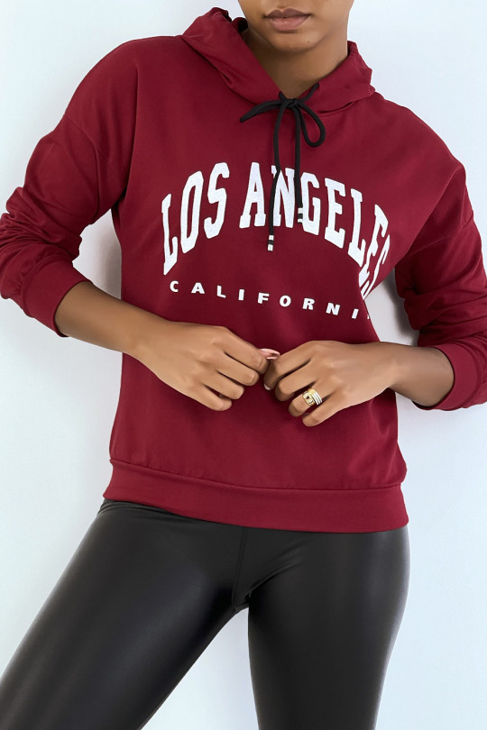 Bordeauxrode hoodie met LOS ANGELES CALIFORNIA opschrift - 2