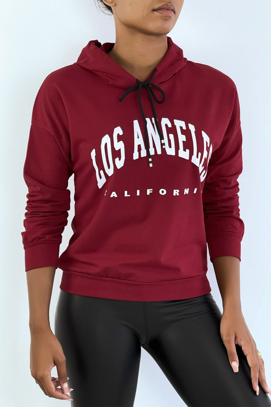 Burgundy hoodie with LOS ANGELES CALIFORNIA writing - 4