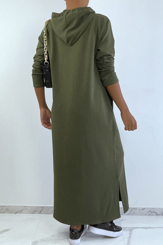 Long khaki hooded abaya sweatshirt dress - 4