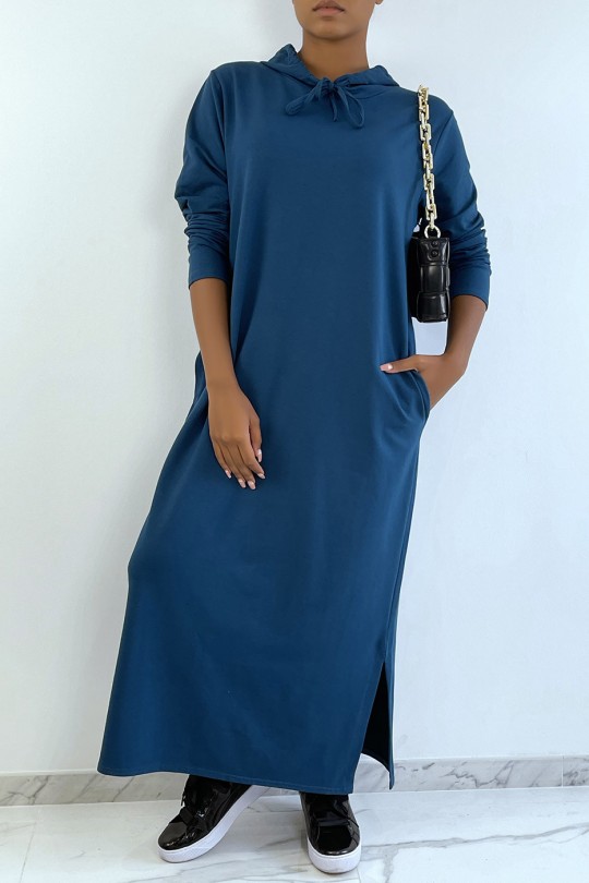 Lange abaya-sweatshirtjurk met capuchon en capuchon - 1