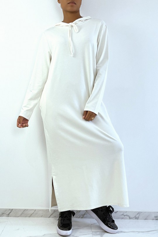 Longue robe sweat abaya blanche à capuche - 1
