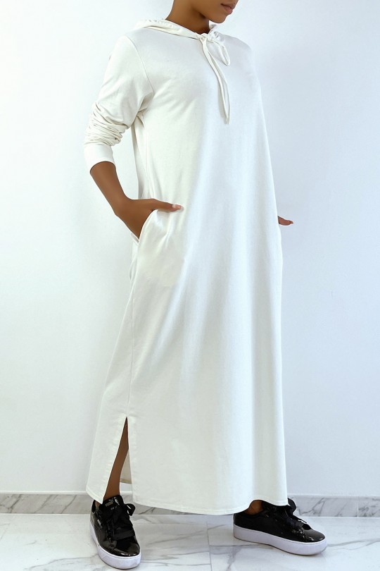 Long white hooded abaya sweatshirt dress - 3