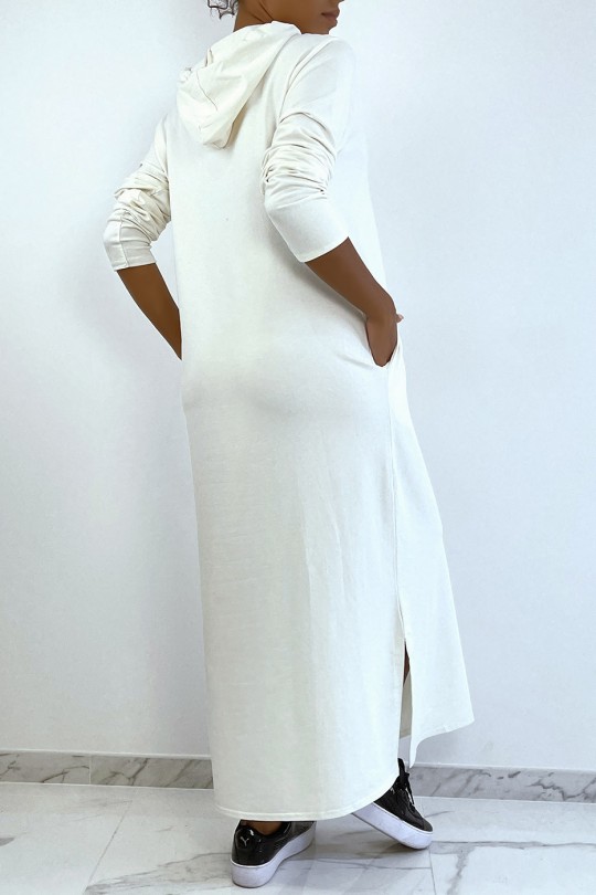 Lange witte sweaterjurk van abaya met capuchon - 4