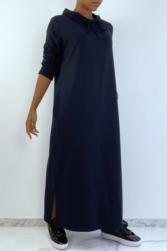 Long navy abaya hooded sweatshirt dress - 2