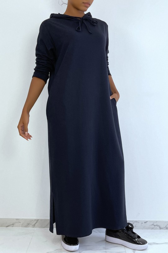 Lange marineblauwe abaya-sweatshirtjurk met capuchon - 4
