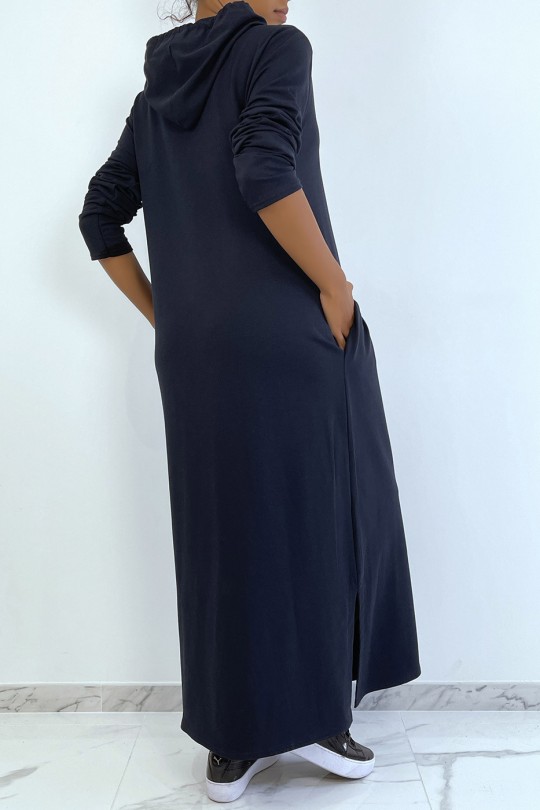 Longue robe sweat abaya marine à capuche - 5