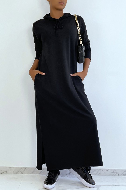 Lange zwarte abaya-sweatshirtjurk met capuchon - 2