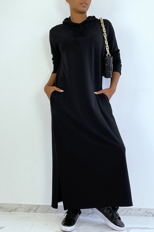 Lange zwarte abaya-sweatshirtjurk met capuchon - 3