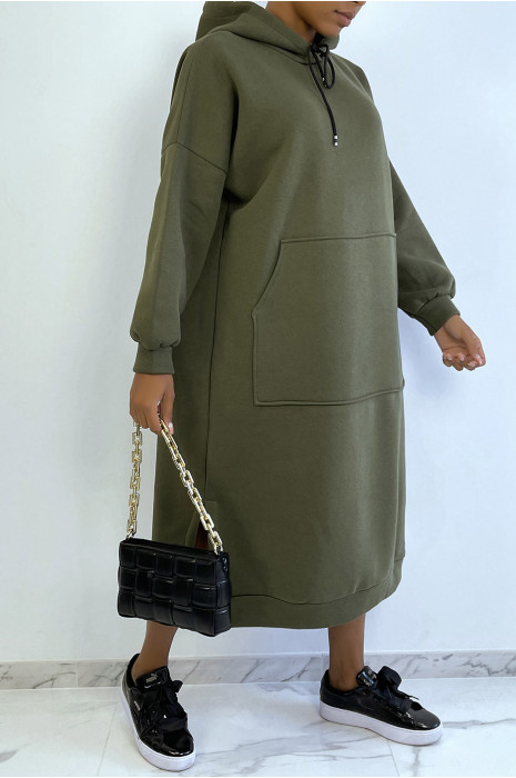 Very long and very thick tunic sweatshirt in khaki - 1