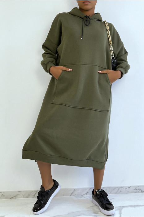 Very long and very thick tunic sweatshirt in khaki - 2