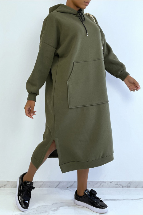 Very long and very thick tunic sweatshirt in khaki - 3
